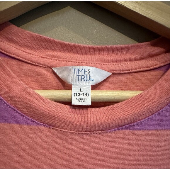 Time And Tru Women's 100% Cotton TShirt SMidi Dress Orange Stripe Size L 12-14 - Picture 3 of 8